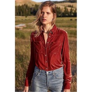 NWT Anthropologie Holding Horses velvet button down shirt XS